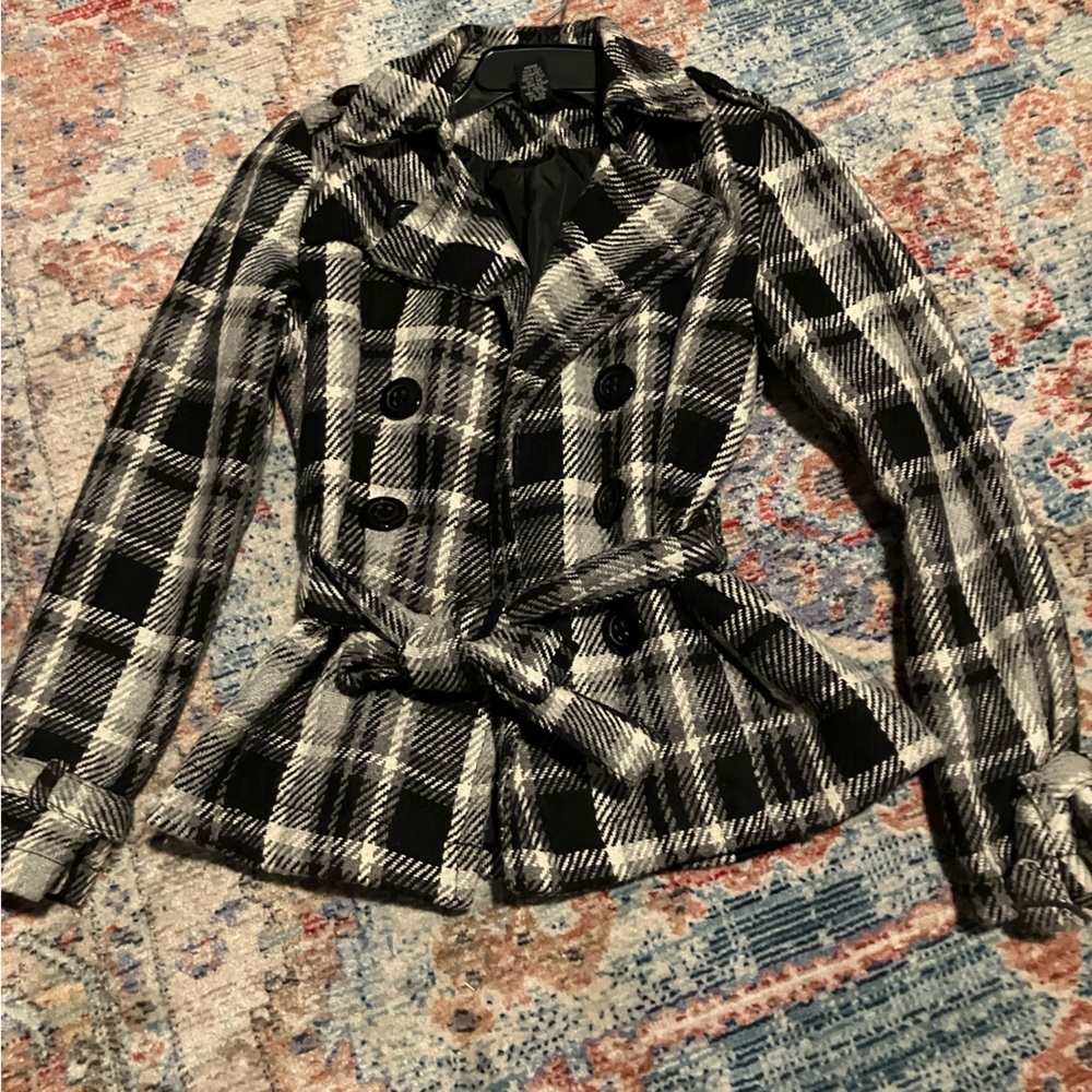 Maurices Black and White Checkered Pea Coat